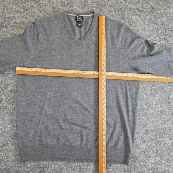 JOS A BANK Sweater Mens 2XLT Gray 100% Merino Wool Long Sleeve V-Neck Casual - Picture 6 of 8